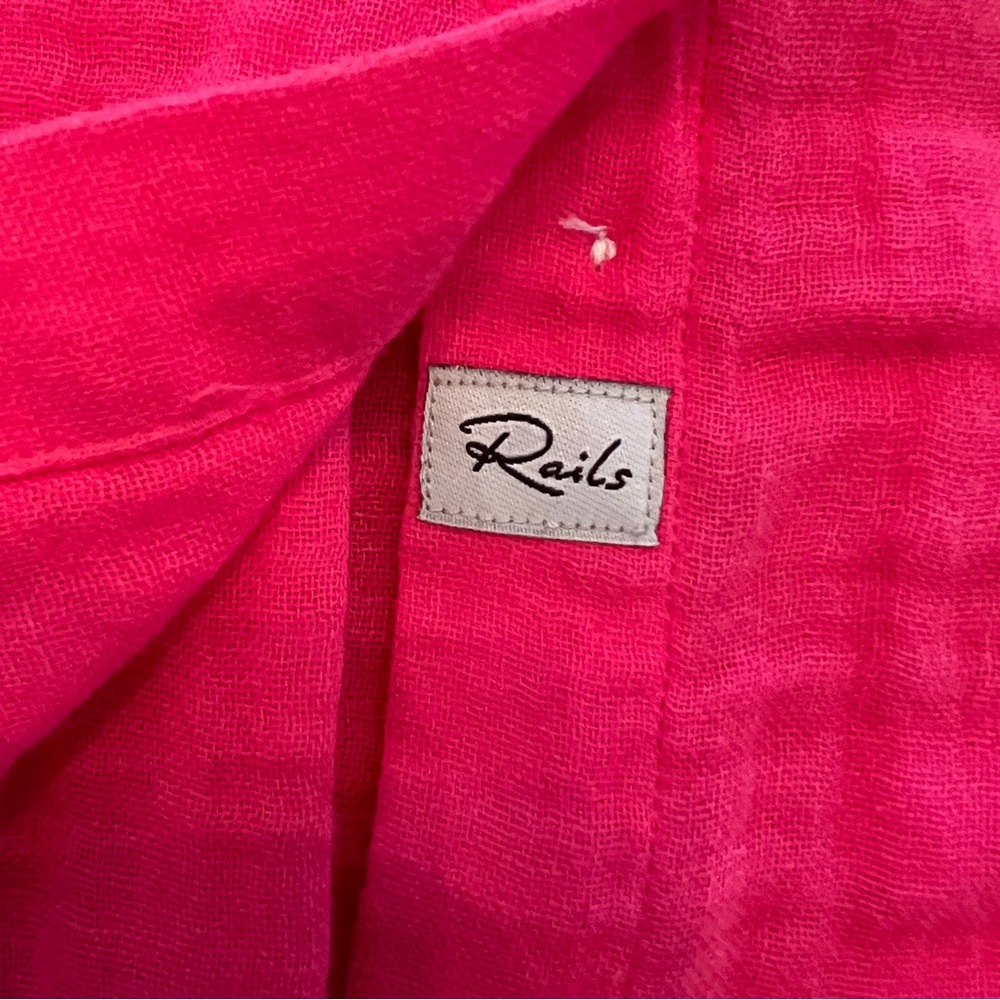 Rails Ellis Gauze Button Down Shirt Pink Hibiscus Organic Cotton M - Picture 9 of 11